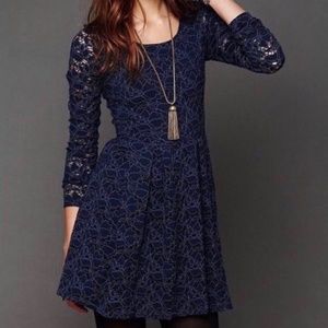 Free People Navy Lace Flower Dress